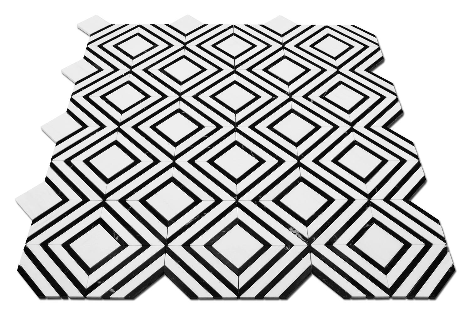 BIANCO VENATO: Taurus Black Marble Maze Mosaic (11 1/16"x13 7/16"x3/8" | polished)