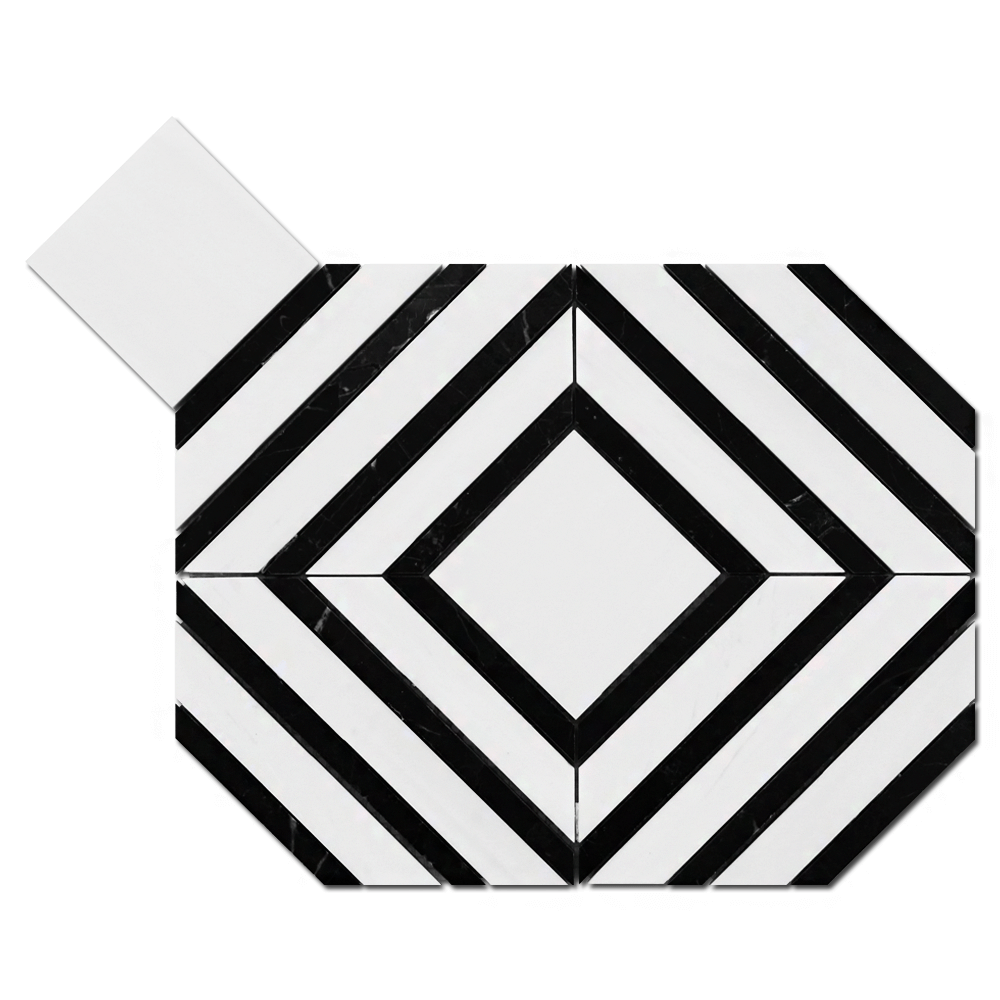 BIANCO VENATO: Taurus Black Marble Maze Mosaic (11 1/16"x13 7/16"x3/8" | polished)