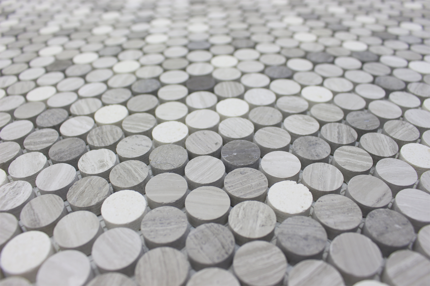 BOTTICINO: Wooden White, Athens Grey Marble 1" Penny Round Mosaic (12"x12"x1/4" | honed)