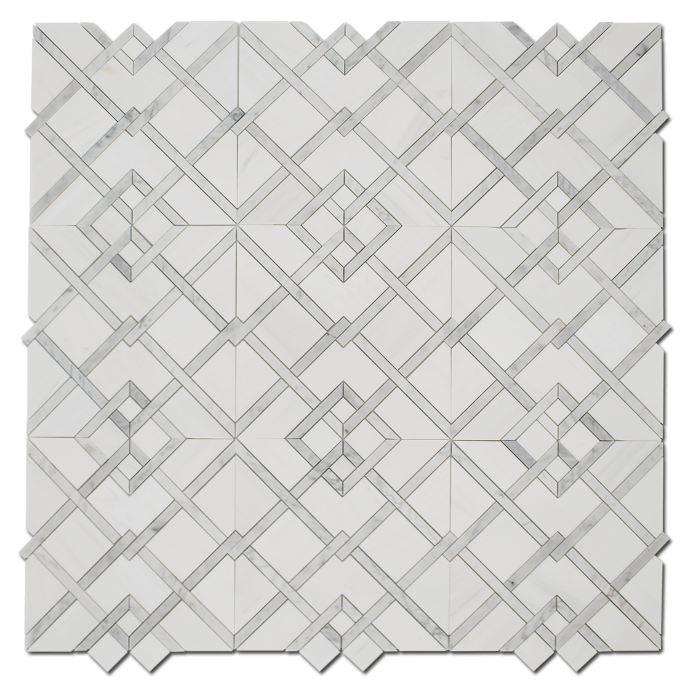 BIANCO VENATO: Carrara Marble & Dolomite Piazza Mosaic (12 3/4"x14"x3/8" | polished)
