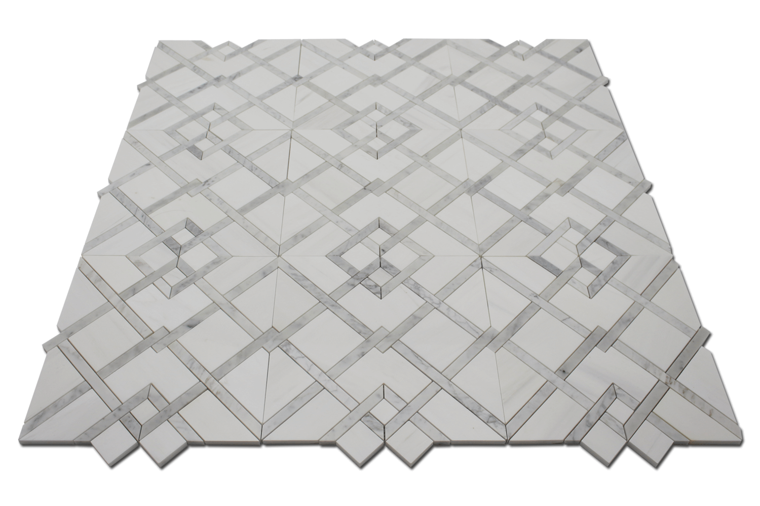 BIANCO VENATO: Carrara Marble & Dolomite Piazza Mosaic (12 3/4"x14"x3/8" | polished)
