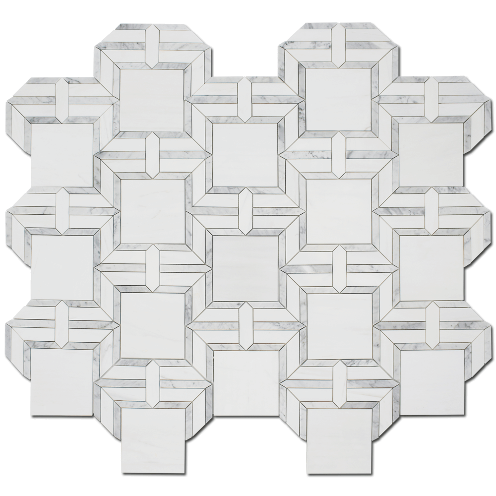 BIANCO VENATO: Carrara Marble & Dolomite Rhapsody Mosaic (10 1/2"x11"x3/8" | polished)