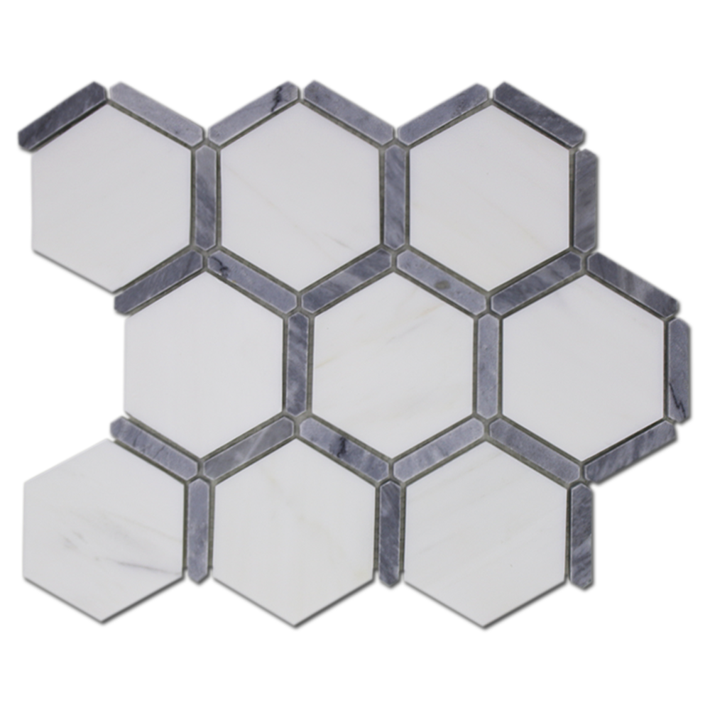 BARDIGLIO: Bianco Venato Marble & Dolomite 3" Sanibel Mosaic (12"x12"x1/4" | honed, polished)