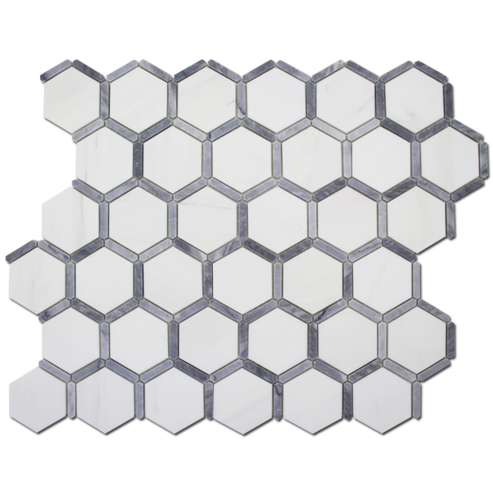 BARDIGLIO: Bianco Venato Marble & Dolomite 3" Sanibel Mosaic (12"x12"x1/4" | honed, polished)