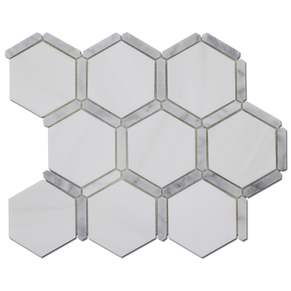 BIANCO VENATO: Carrara Marble & Dolomite 3" Sanibel Mosaic (12"x12"x1/4" | honed, polished)