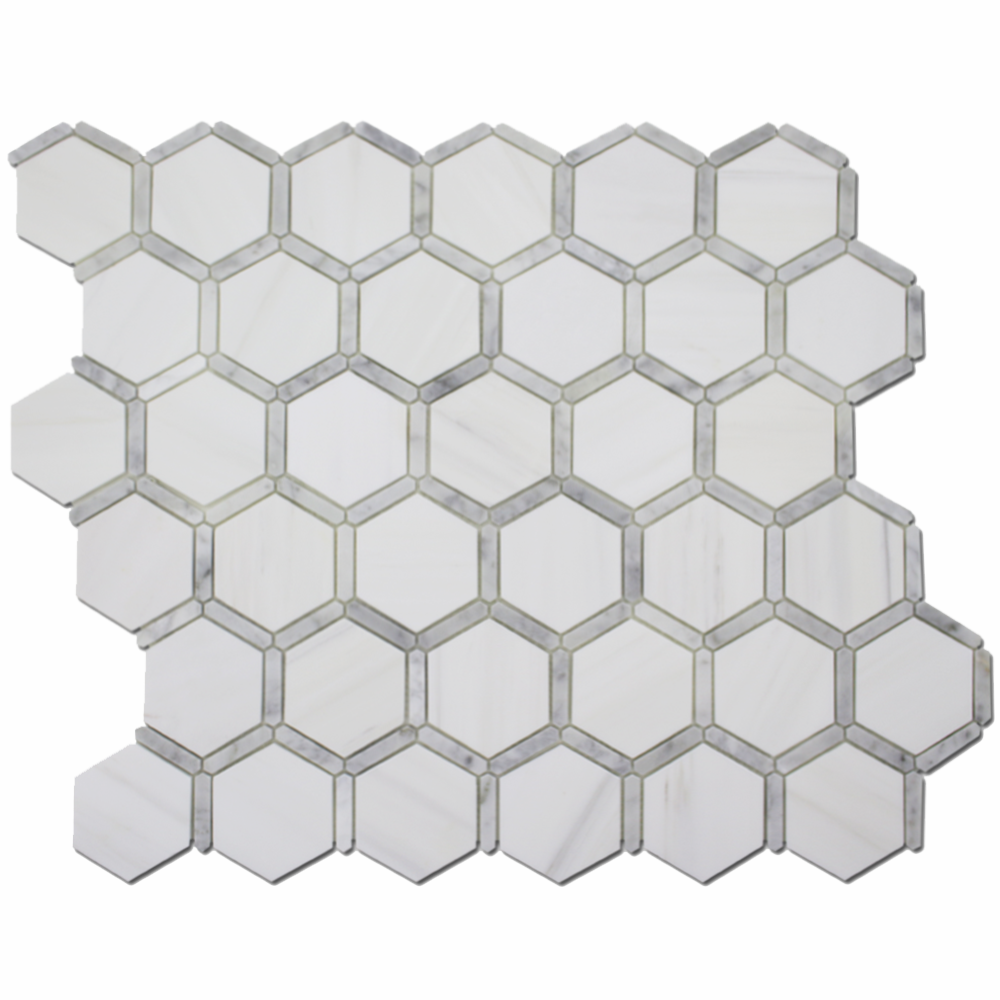 BIANCO VENATO: Carrara Marble & Dolomite 3" Sanibel Mosaic (12"x12"x1/4" | honed, polished)