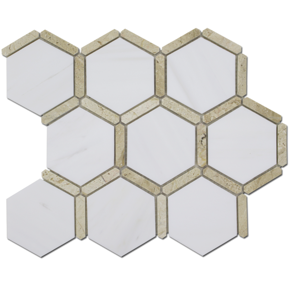 BIANCO VENATO: Karya Royal Marble 3" Sanibel Mosaic (12"x12"x1/4" | honed, polished)