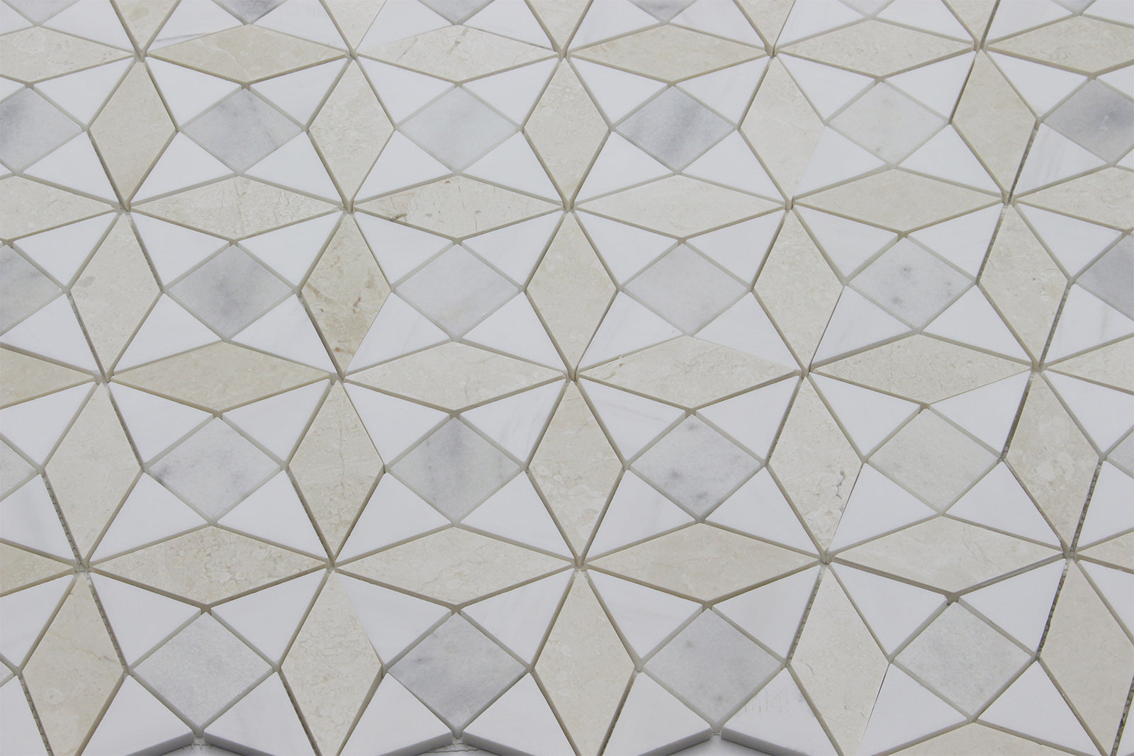 BIANCO VENATO: Perla, Milas White Dolomite Kaleidoscope Mosaic (11"x11"x3/8" | polished)