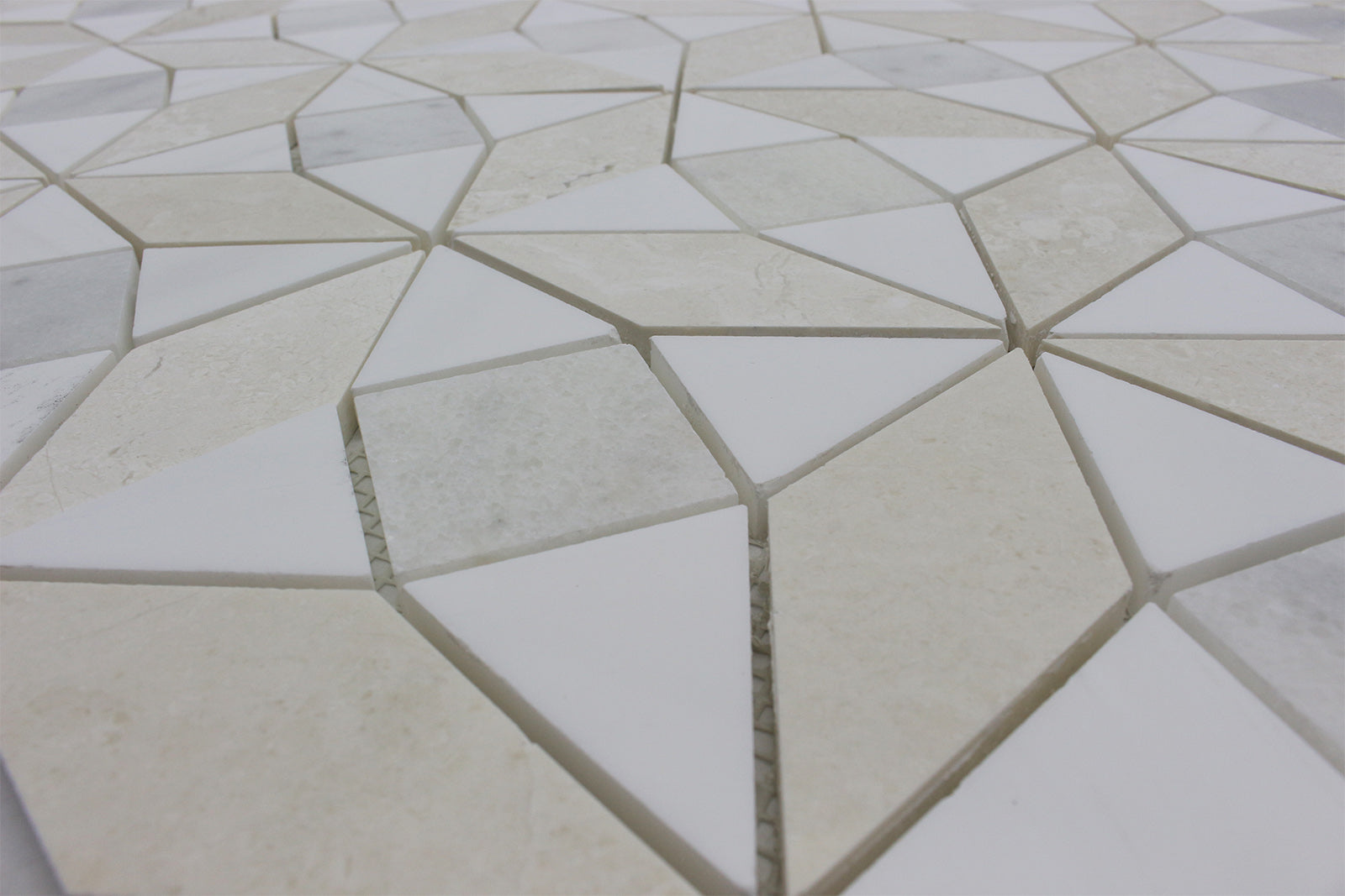 BIANCO VENATO: Perla, Milas White Dolomite Kaleidoscope Mosaic (11"x11"x3/8" | polished)
