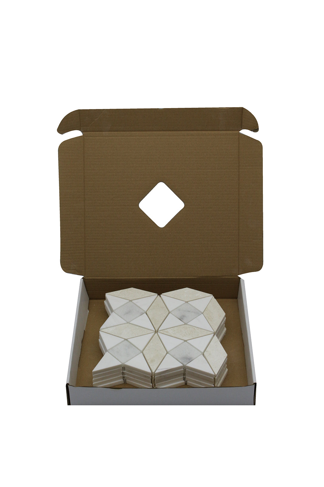 BIANCO VENATO: Perla, Milas White Dolomite Kaleidoscope Mosaic (11"x11"x3/8" | polished)
