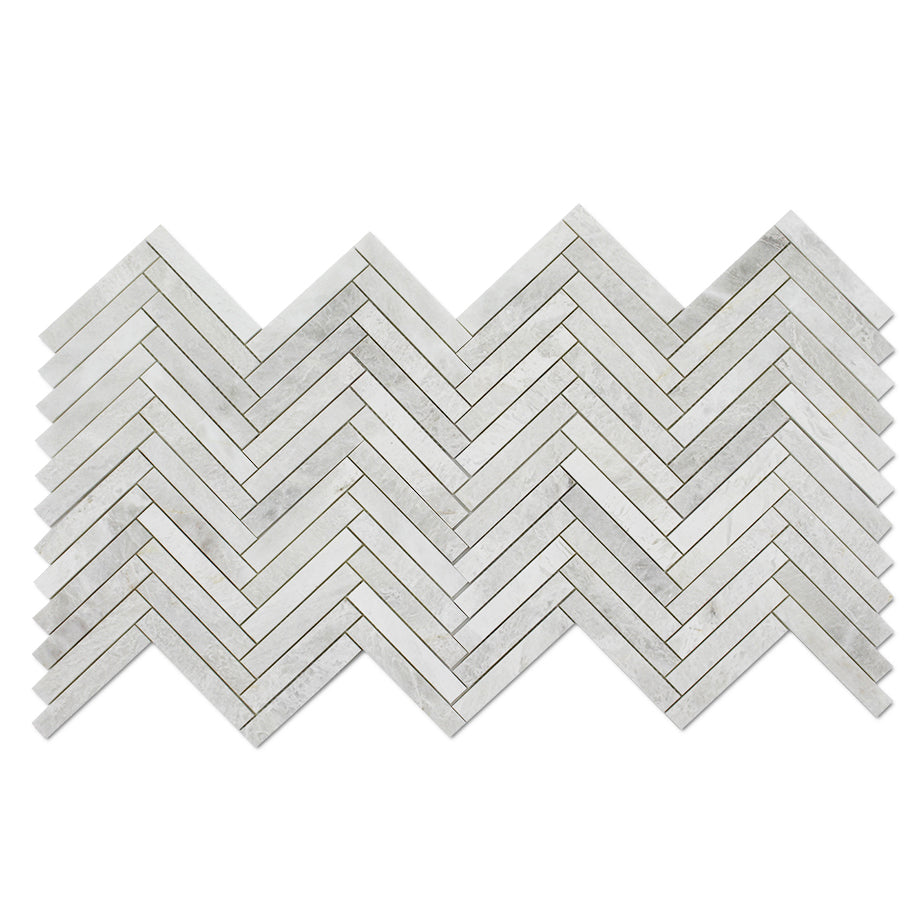 ICEBERG: Marble 1"X6" Herringbone Mosaic (12"x12"x3/8" | honed)
