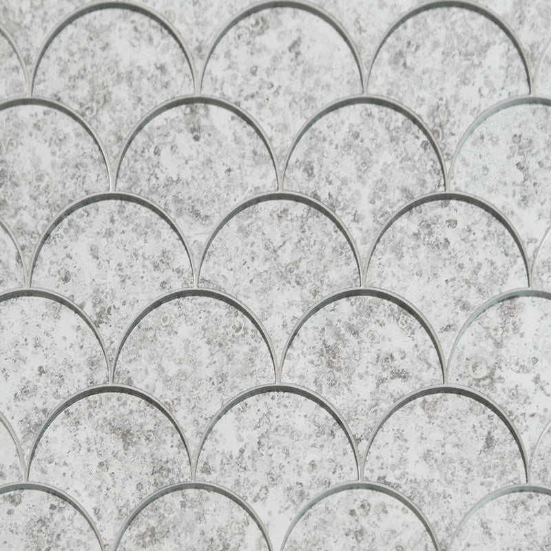 ANTIQUE MIRROR GLASS: Gray Scallop Scallop Mosaic (glossy | 10"x10"x1/16" | straight cut)