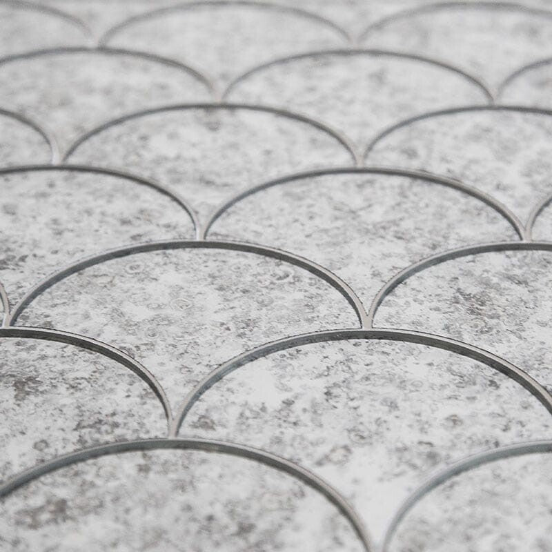 ANTIQUE MIRROR GLASS: Gray Scallop Scallop Mosaic (glossy | 10"x10"x1/16" | straight cut)