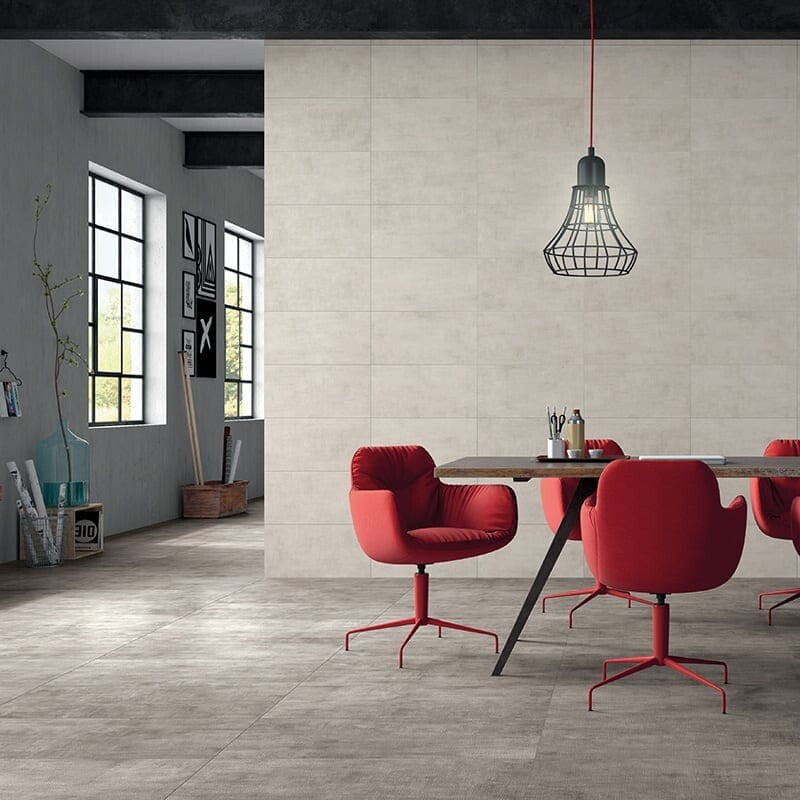 RUNWAY PORCELAIN: Blanc Concrete Rectangle Field Tile (lappato | 12"x24"x5/16" | straight cut)