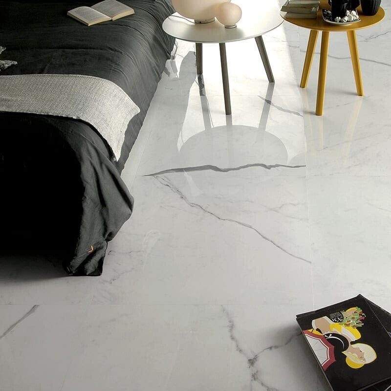 DREAMING PORCELAIN: Bianco Statuario Square Field Tile (polished | 24"x24"x25/64" | straight cut)