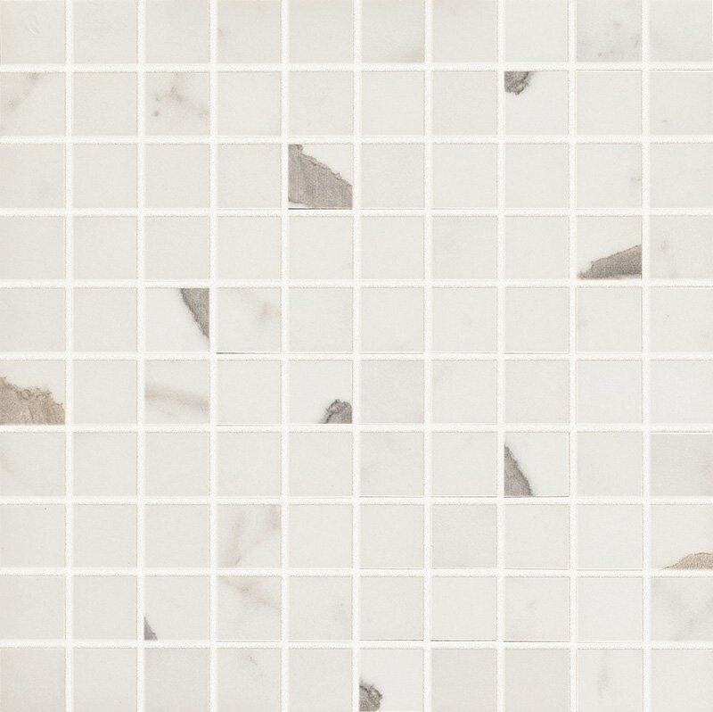 DREAMING PORCELAIN: Bianco Statuario 1X1 Straight Stack Mosaic (polished | 12"x12"x3/8" | straight cut)