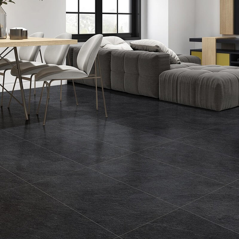 WATERFALL PORCELAIN: Dark Flow Stone Rectangle Field Tile (natural | 18"x36"x3/8" | rectified)