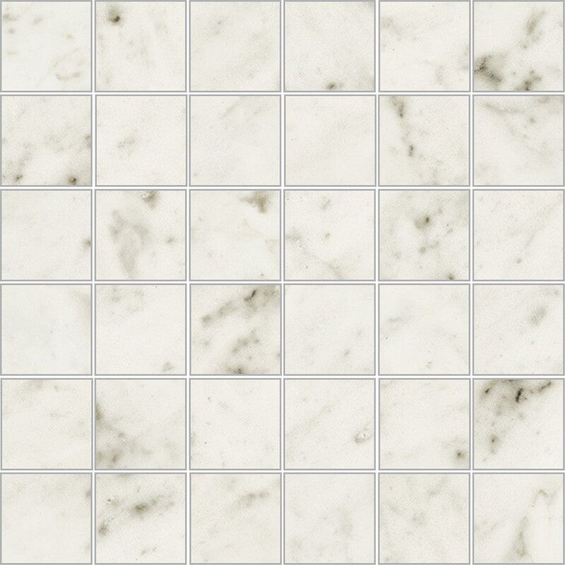 BIANCO CARRARA PORCELAIN: Bianco Carrara 2X2 Straight Stack Mosaic (polished | 12"x12"x25/64" | straight cut)