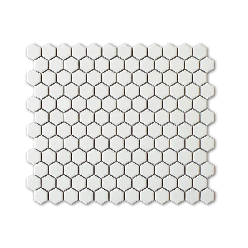 ALPINE PORCELAIN: White Penny Hexagon Mosaic (glossy | 10"x11"x1/8" | rectified)