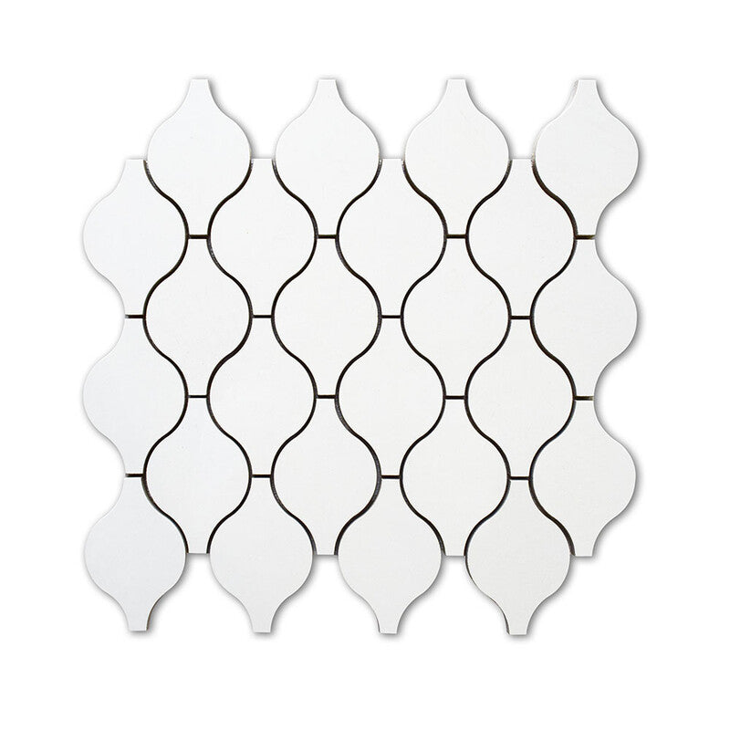 ALPINE PORCELAIN: White Infinity Arabesque Mosaic (polished | 14"x14"x3/5" | rectified)