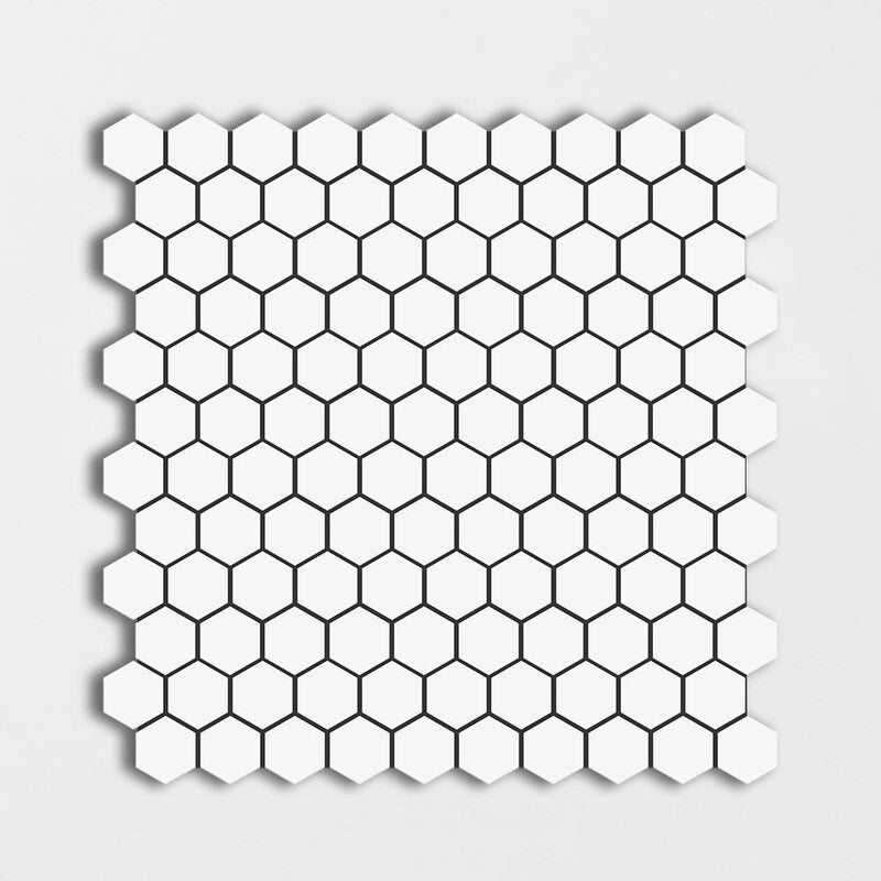 METRO WALL CERAMIC: White Hexagon Mosaic (matte | 12"x12"x15/64" | straight cut)