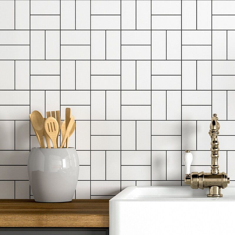 METRO WALL CERAMIC: White Crosshatch Straight Stack Mosaic (matte | 12"x12"x15/64" | straight cut)
