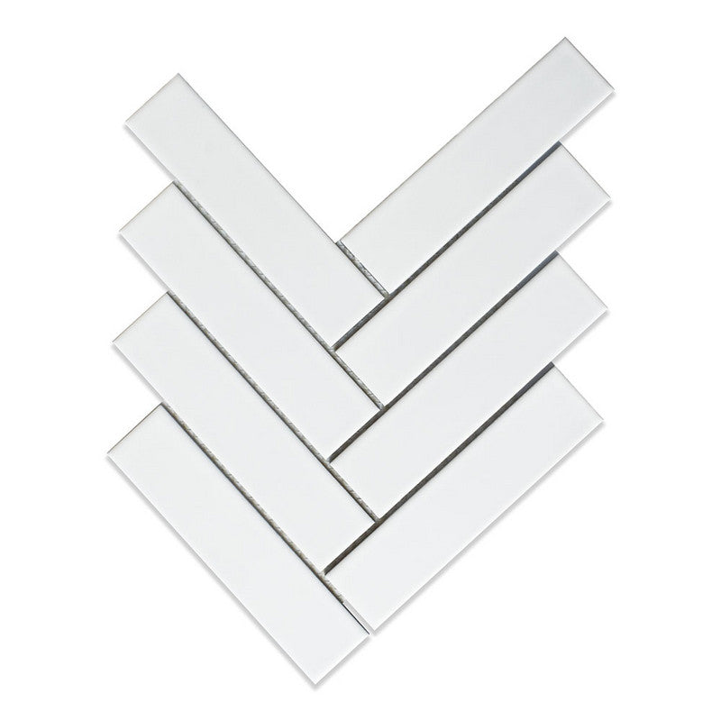 METRO WALL CERAMIC: White Herringbone Mosaic (matte | 10"x13"x15/64" | straight cut)