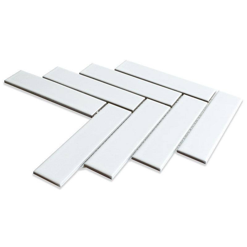 METRO WALL CERAMIC: White Herringbone Mosaic (matte | 10"x13"x15/64" | straight cut)