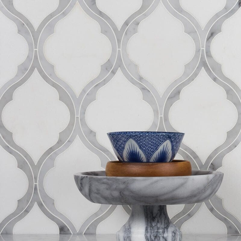MYSTIQUE : Thassos White Helena Mosaic (multi finish | 11"x19"x13/16" | straight cut)