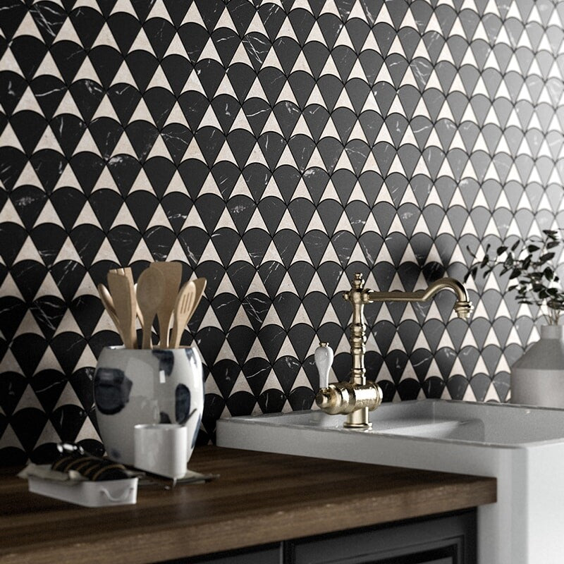 ESCALA : China Black, Diana Royal Modern Scales Mosaic (honed | 12"x12"x3/4" | straight cut)
