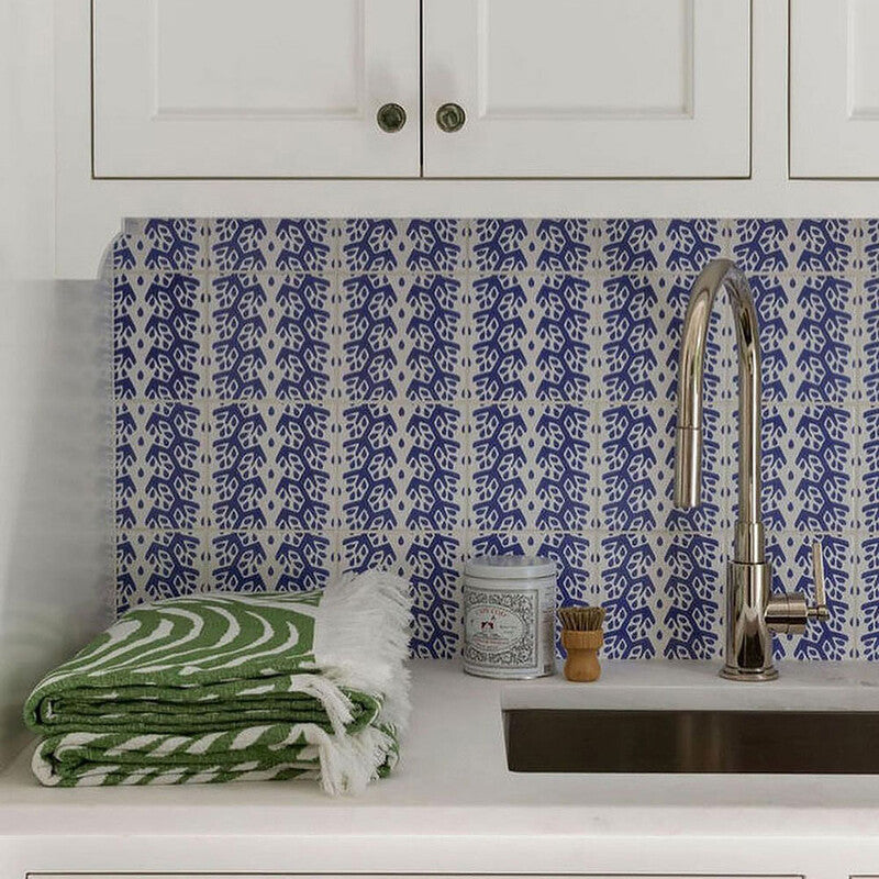 SISTER PARISH: Snow White, Iris Cecil Stripe Field Deco Tile (glossy | 6"x6"x3/8" | straight cut)