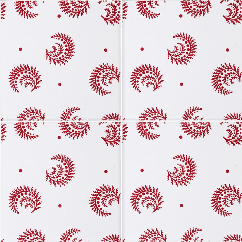 SISTER PARISH: Snow White, Fire Engine Desmond Field Deco Tile (glossy | 6"x6"x3/8" | straight cut)