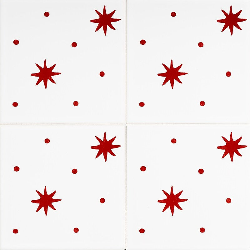 SISTER PARISH: Pure , Fire Engine Serendipity Field Deco Tile (glossy | 6"x6"x3/8" | straight cut)