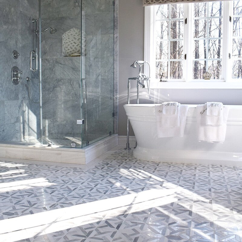 TALYA: Dolomite Marmara Lattice Mosaic (multi finish | 9"x9"x11/16" | straight cut)