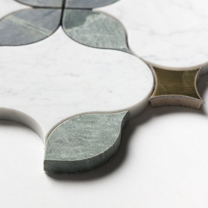 VERDE TIA : Carrara Lily Mosaic (honed | 9"x9"x7/16" | straight cut)