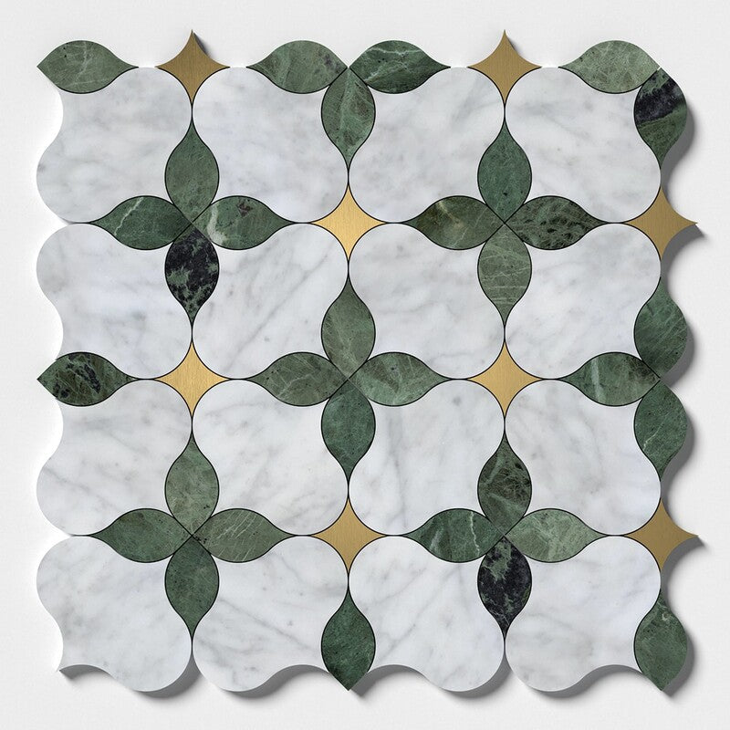 VERDE TIA : Carrara Lily Mosaic (honed | 9"x9"x7/16" | straight cut)