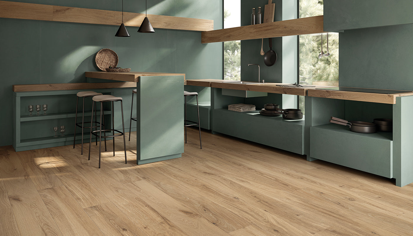 I-Wood ROVERE DORATO porcelain field tile by Emil, naturale finish, 9"x71" size. Premium Italian porcelain for floors and walls.