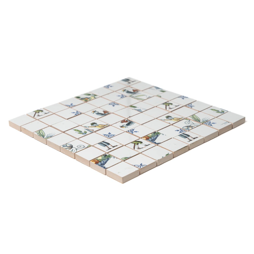 Blue, White Double Dutch Ceramic Mosaic (11 7/32"×11 7/32"×3/8" | satin | straight cut)