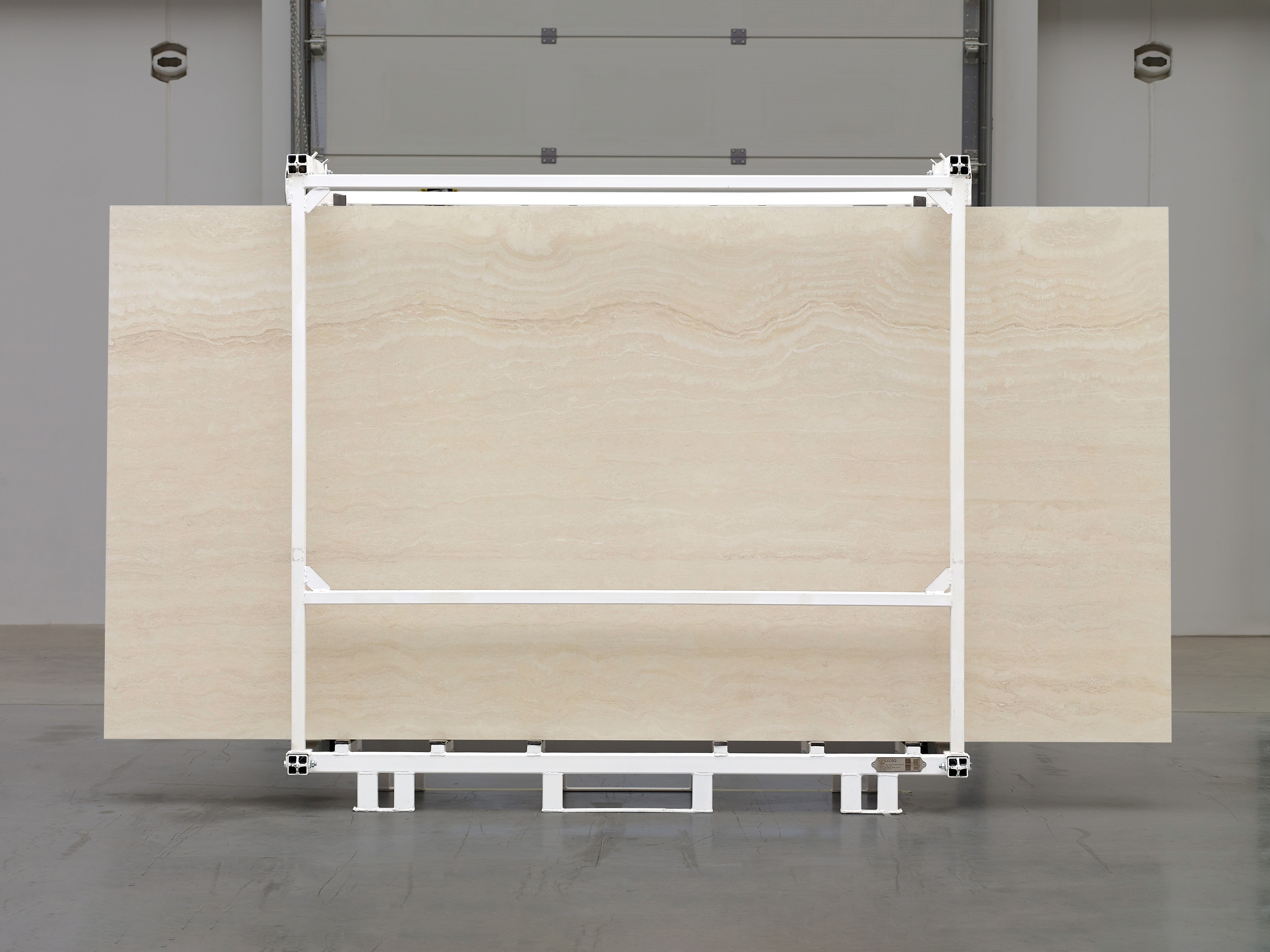 Majesto Travertino Classico sintered stone slabs by Anatolia, top-down product view, 64"×127"×15/32" size. Turkish sintered stone for floors and walls.