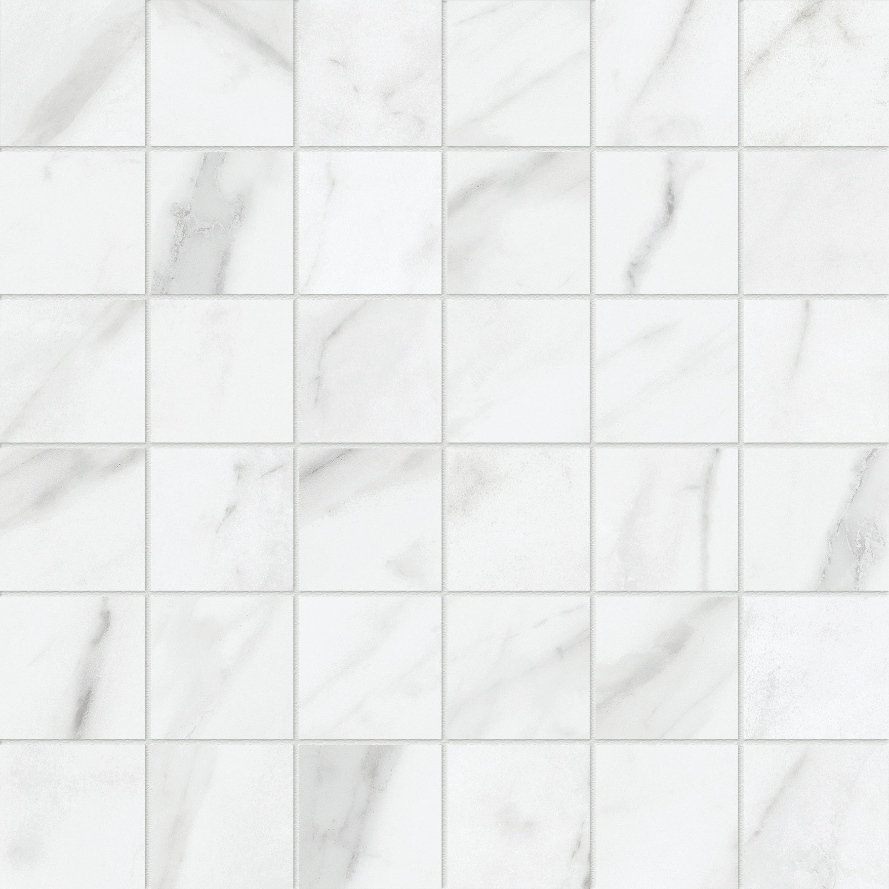 Altezza Carrara porcelain mosaic by Anatolia, top-down product view, 11 25/32"×11 25/32"×11/32" size. Turkish porcelain for floors and walls.