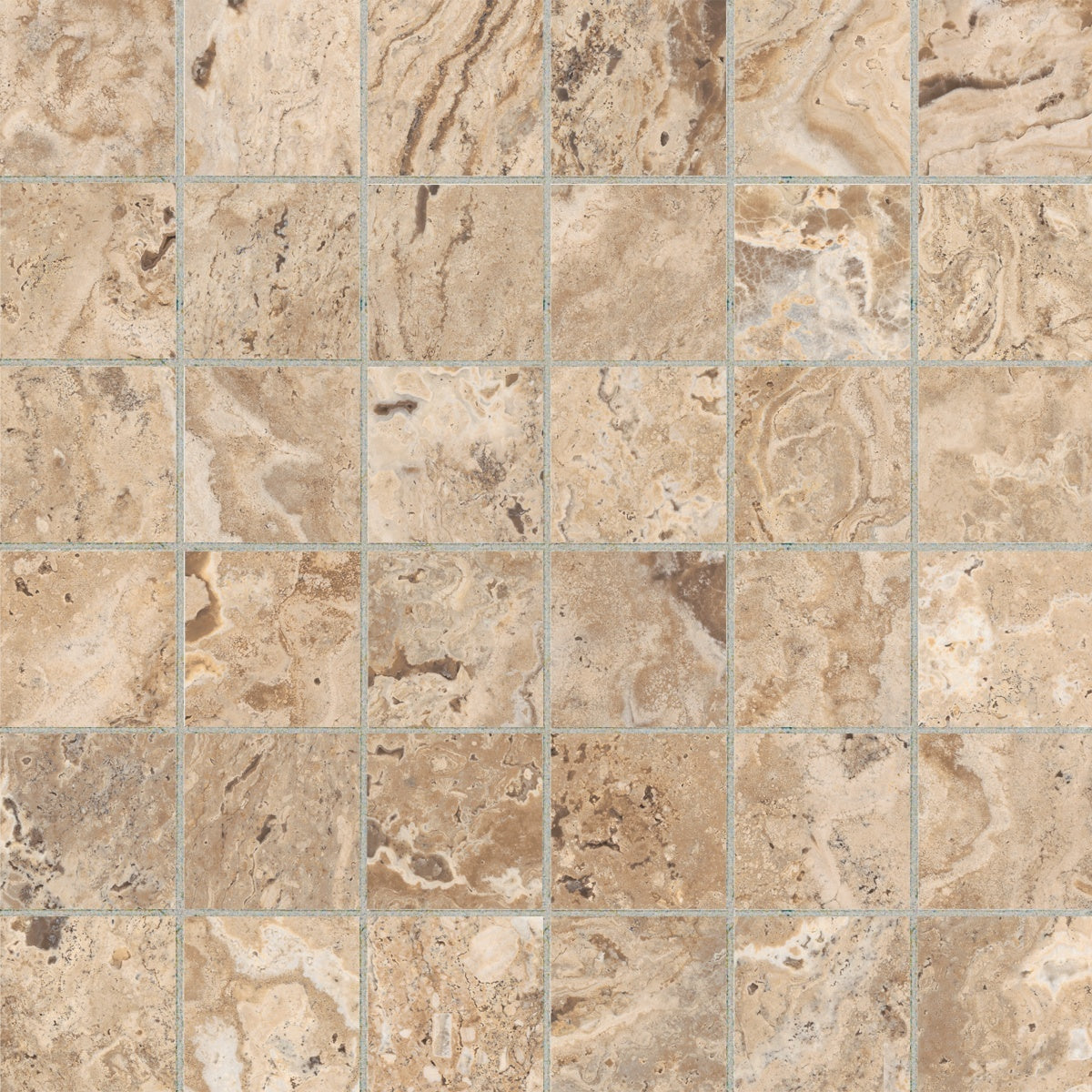 Antico Classic porcelain mosaic by Anatolia, top-down product view, 11 25/32"×11 25/32"×5/16" size. Turkish porcelain for floors and walls.