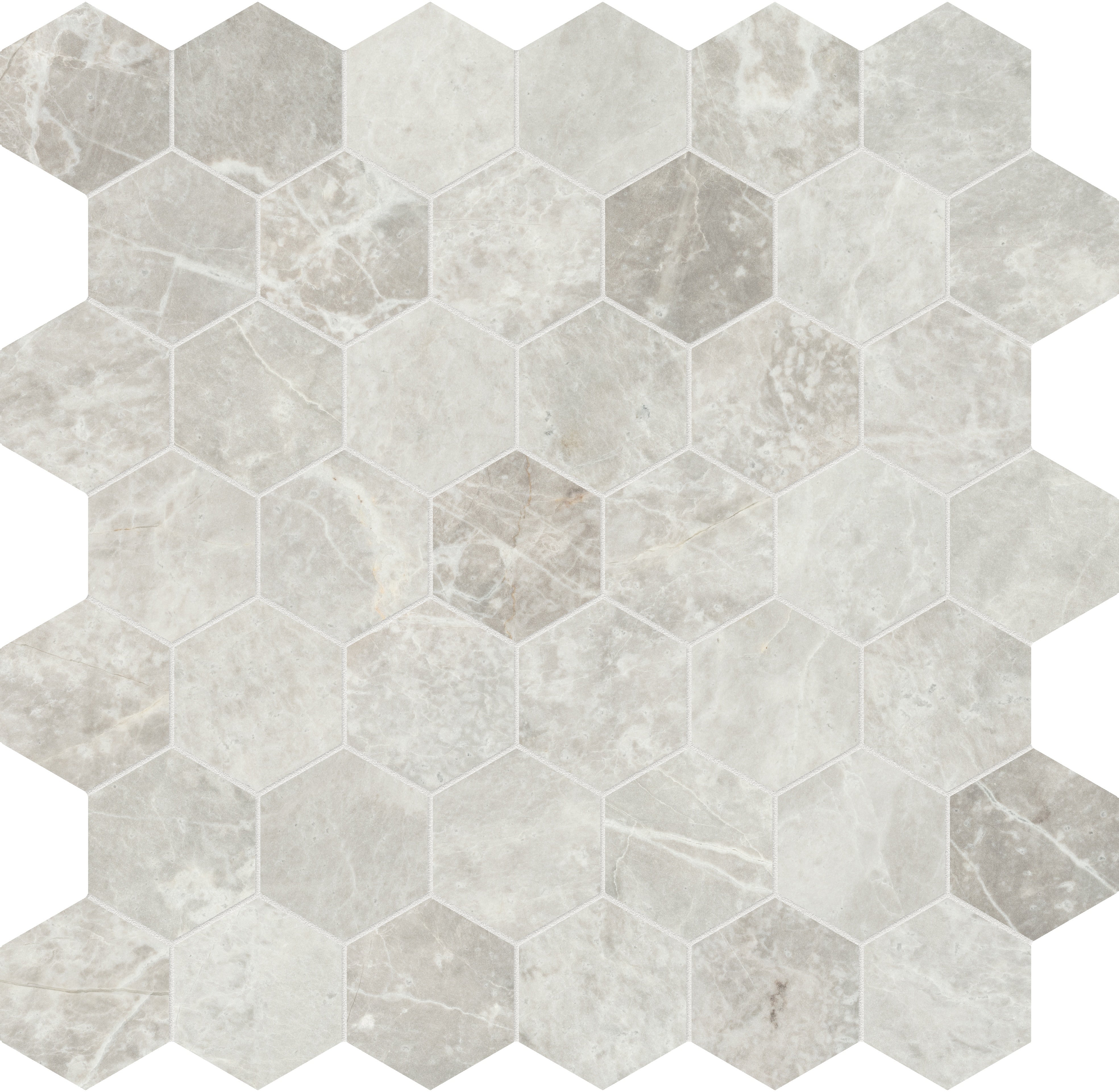 Apollo Argento marble mosaic by Anatolia, top-down product view, 11 7/8"×12"×3/8" size. Turkish marble for floors and walls.