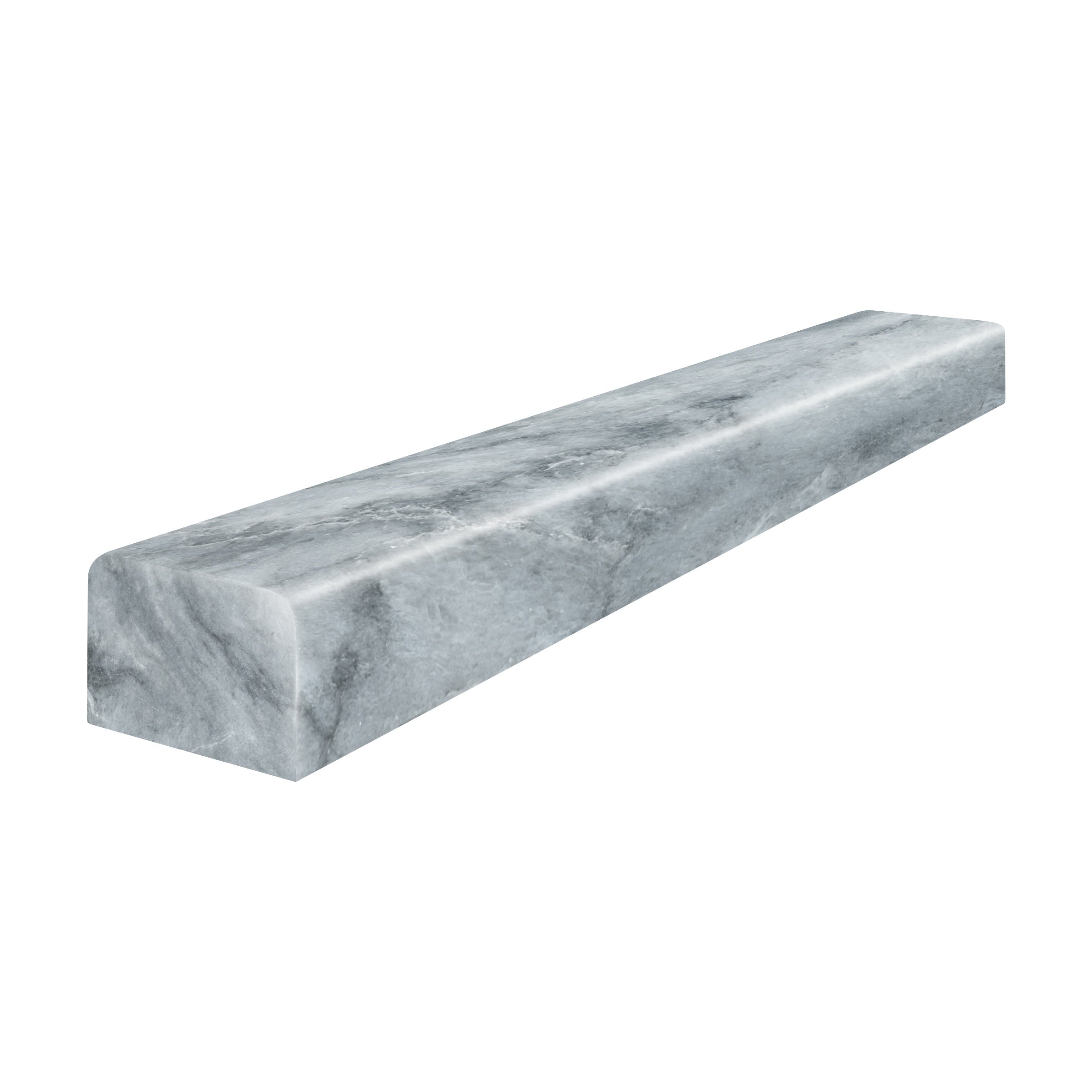 Aqua Intenso marble trim by Anatolia, top-down product view, 1 1/4"×12"×7/8" size. Turkish marble for floors and walls.