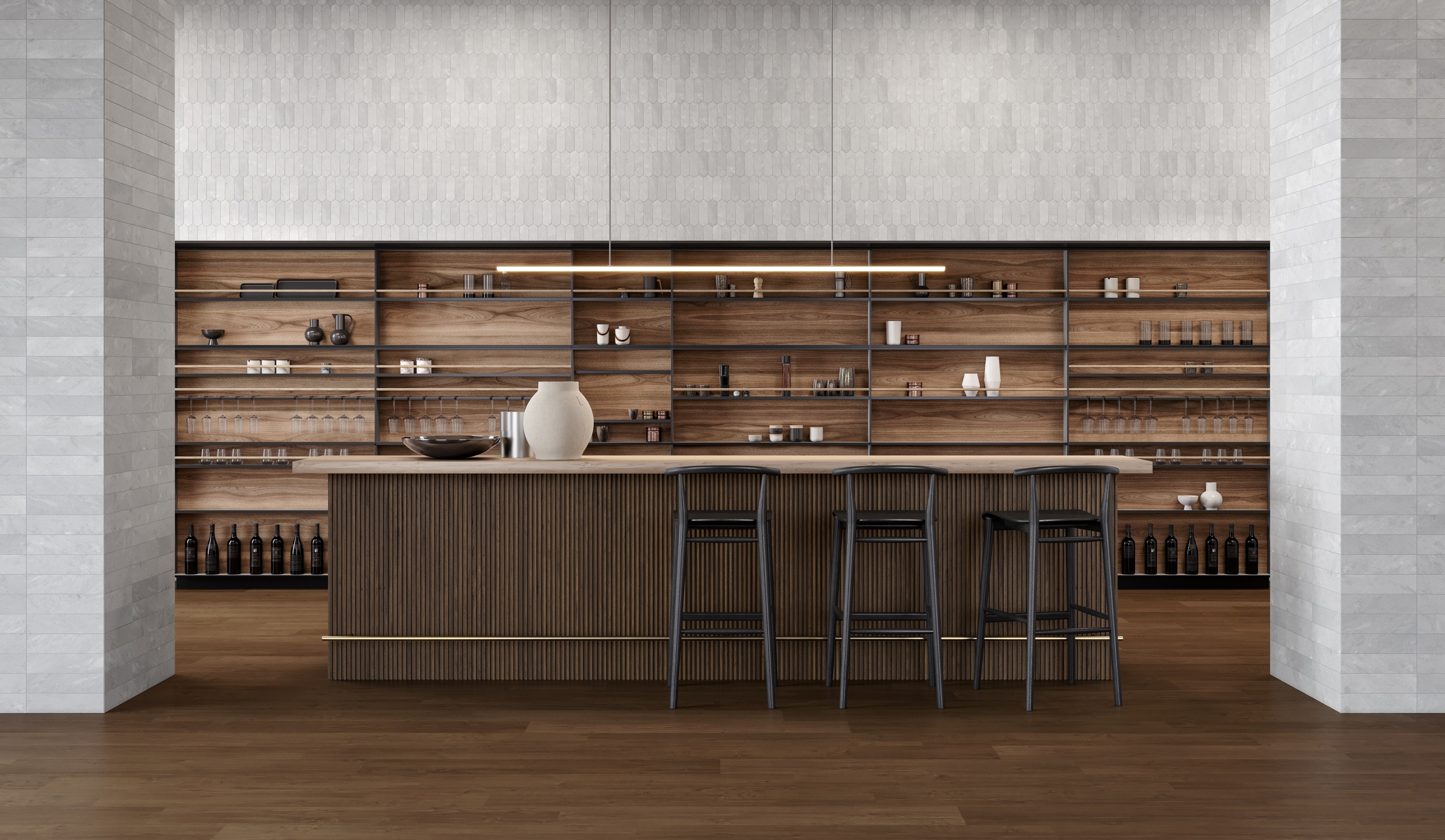 Aura Fresca marble trim by Anatolia, top-down product view, 1/2"×12"×5/8" size. Turkish marble for floors and walls.