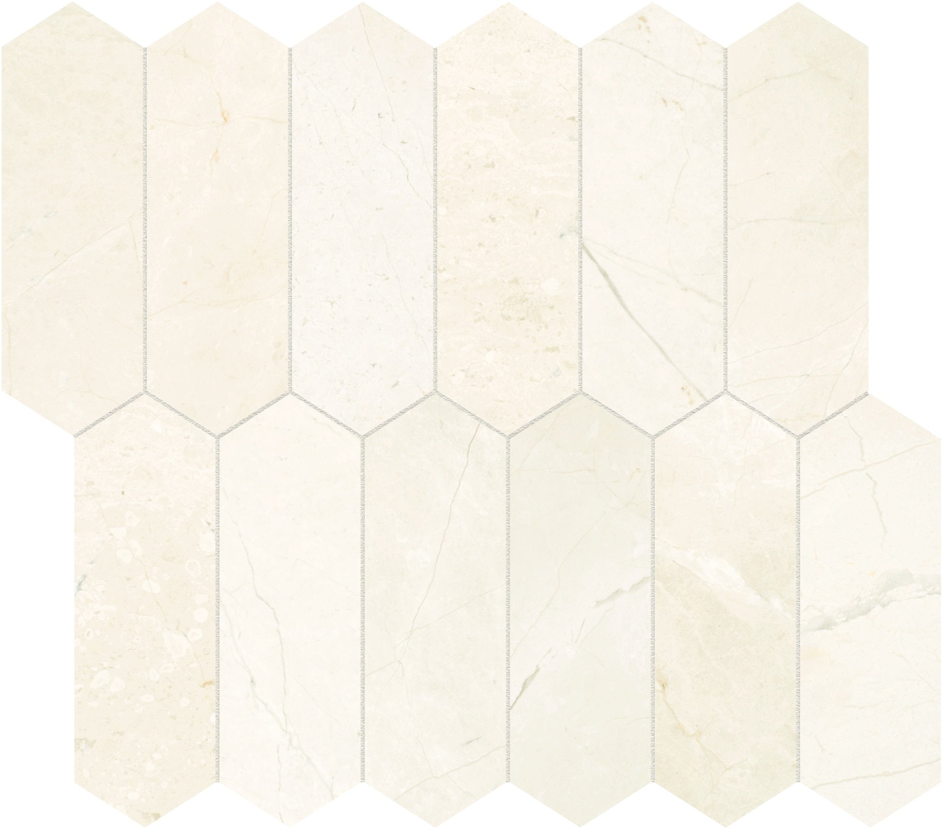 Avorio Crema marble mosaic by Anatolia, top-down product view, 10 5/8"×11 13/16"×3/8" size. Turkish marble for floors and walls.