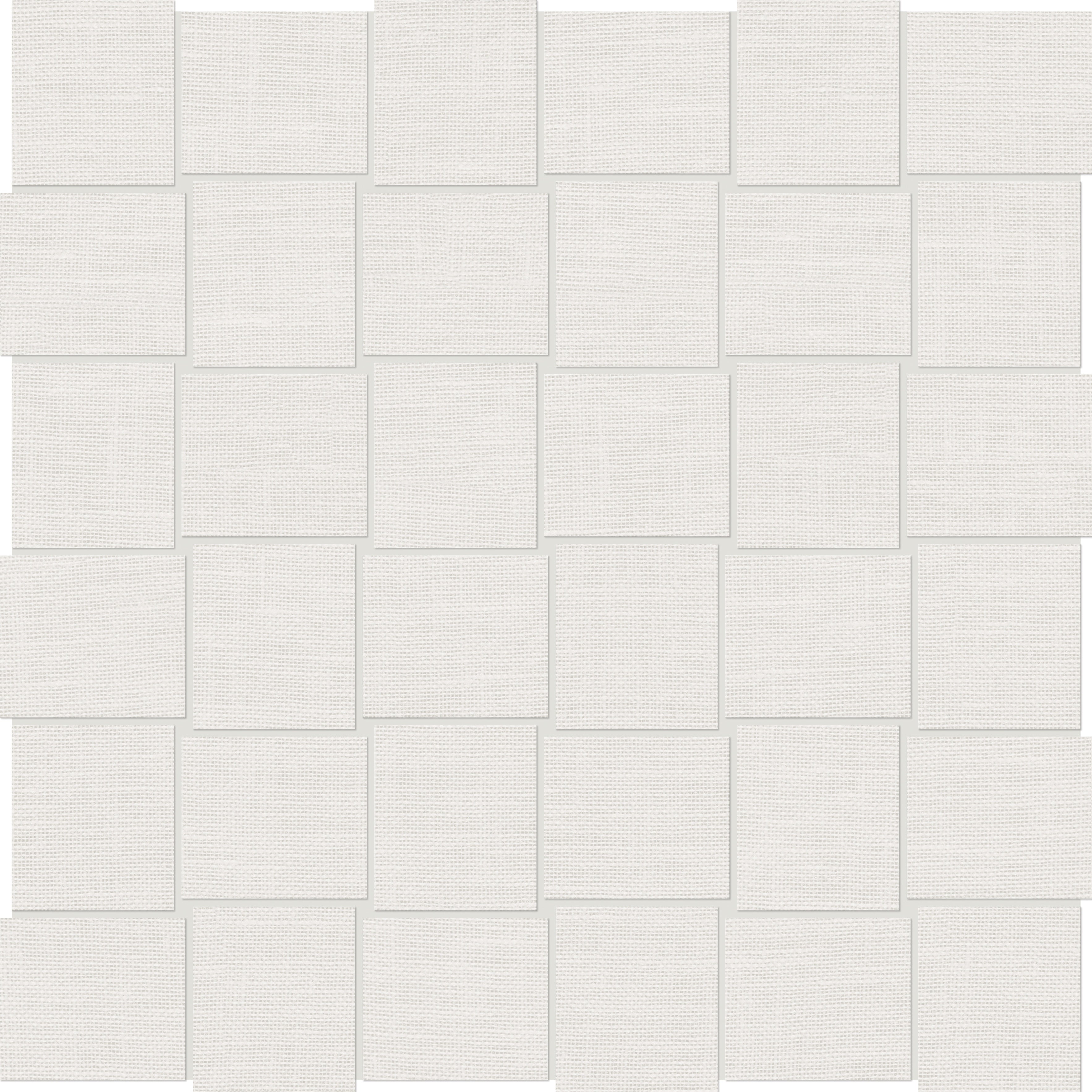 Belgian Linen Ivory porcelain mosaic by Anatolia, top-down product view, 11 23/32"×11 23/32"×11/32" size. Malaysian porcelain for floors and walls.