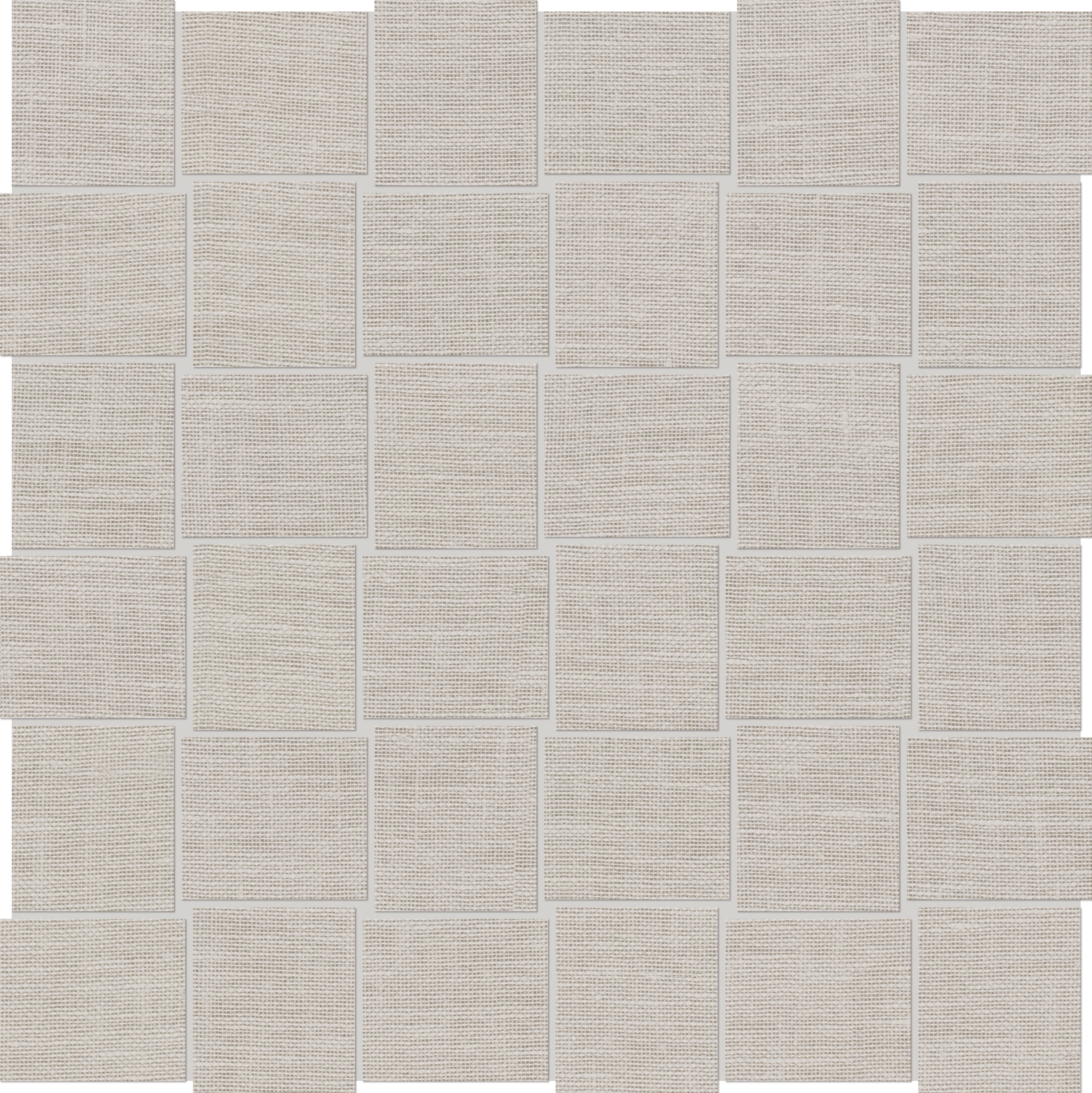 Belgian Linen Natural porcelain mosaic by Anatolia, top-down product view, 11 23/32"×11 23/32"×11/32" size. Malaysian porcelain for floors and walls.