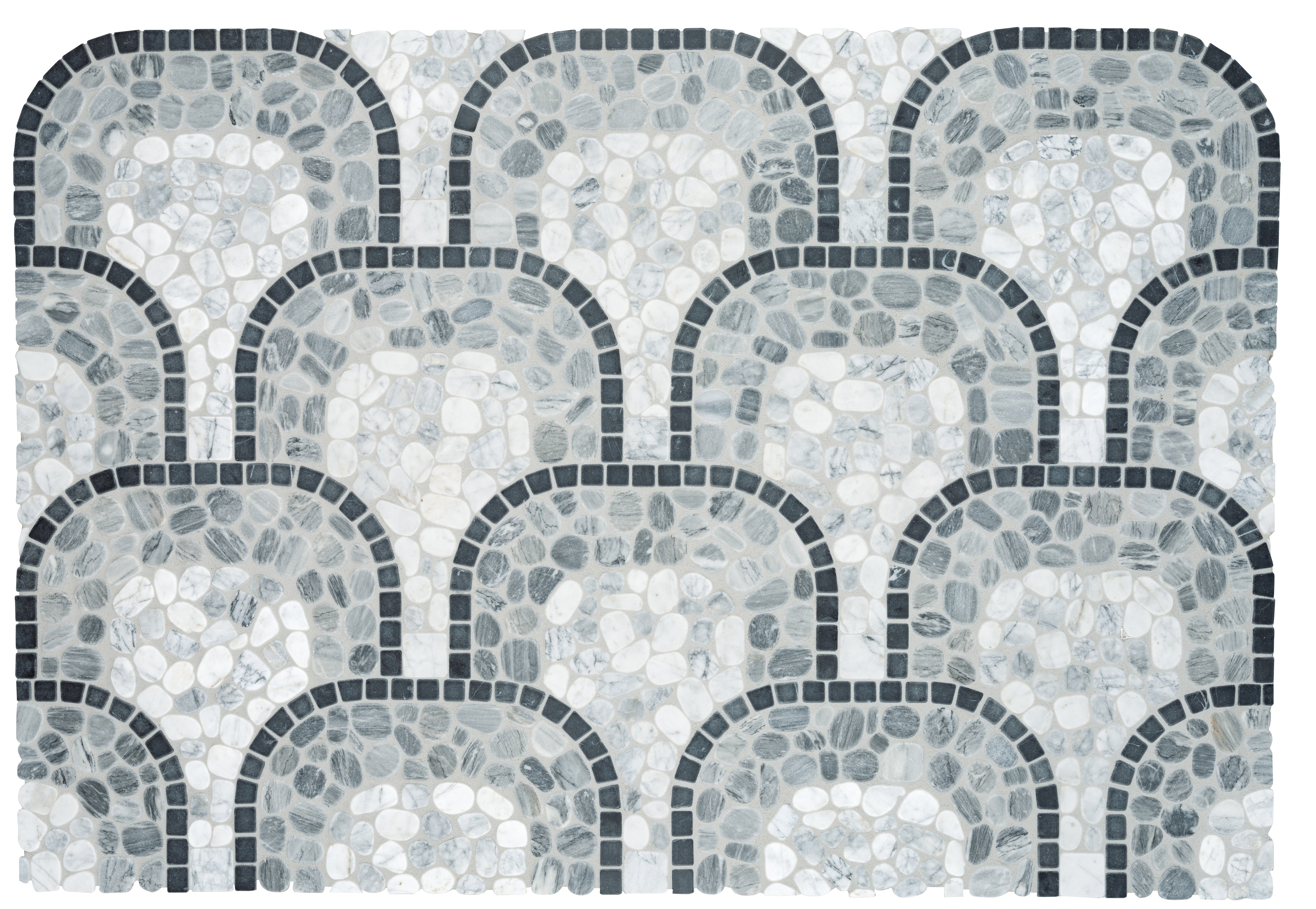 Cabana Galaxy marble mosaic by Anatolia, top-down product view, 7 13/16"×15 3/8"×5/16" size. Chinese marble for floors and walls.
