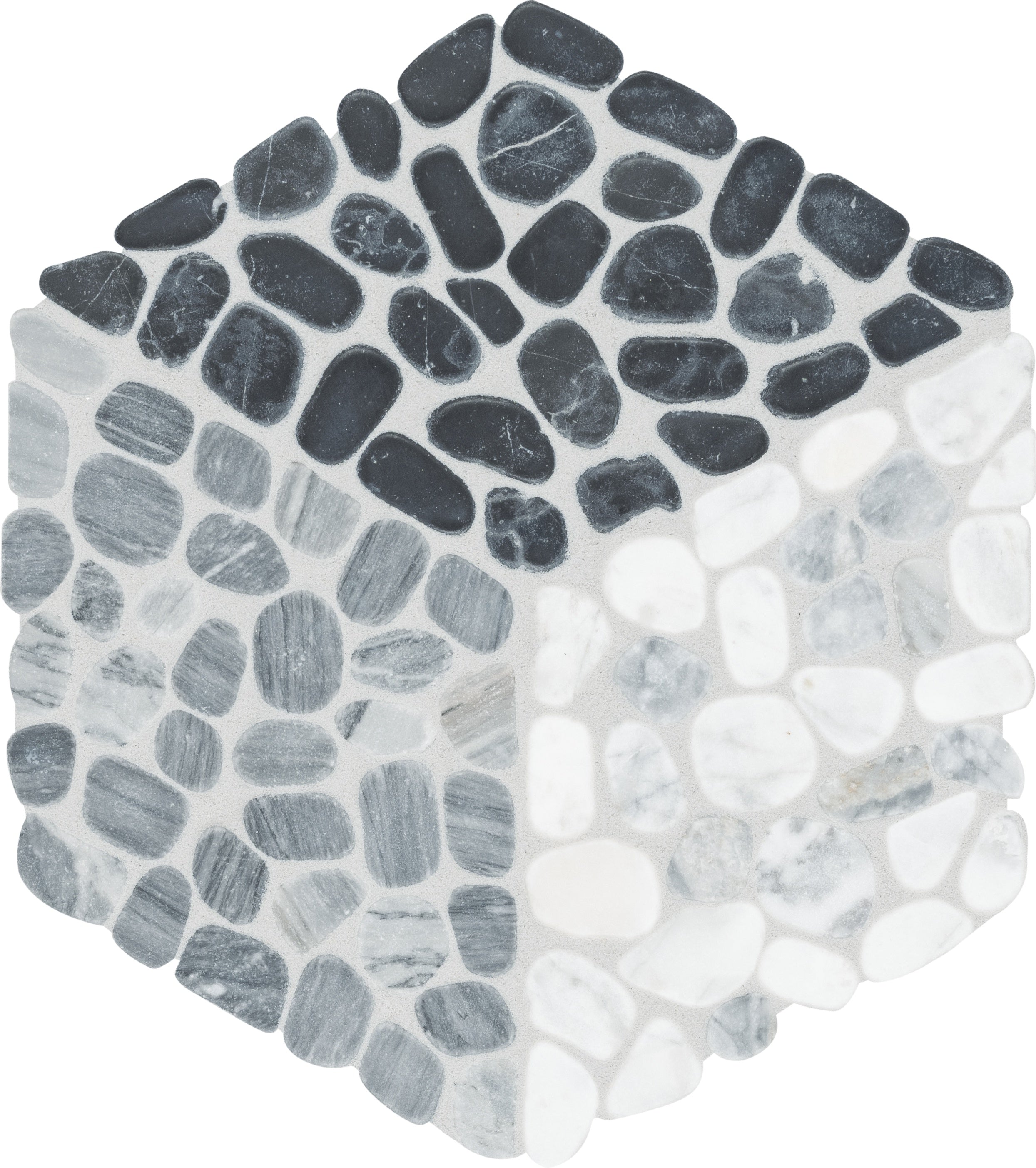 Cabana Galaxy marble mosaic by Anatolia, top-down product view, 10 1/4"×11 13/16"×5/16" size. Chinese marble for floors and walls.