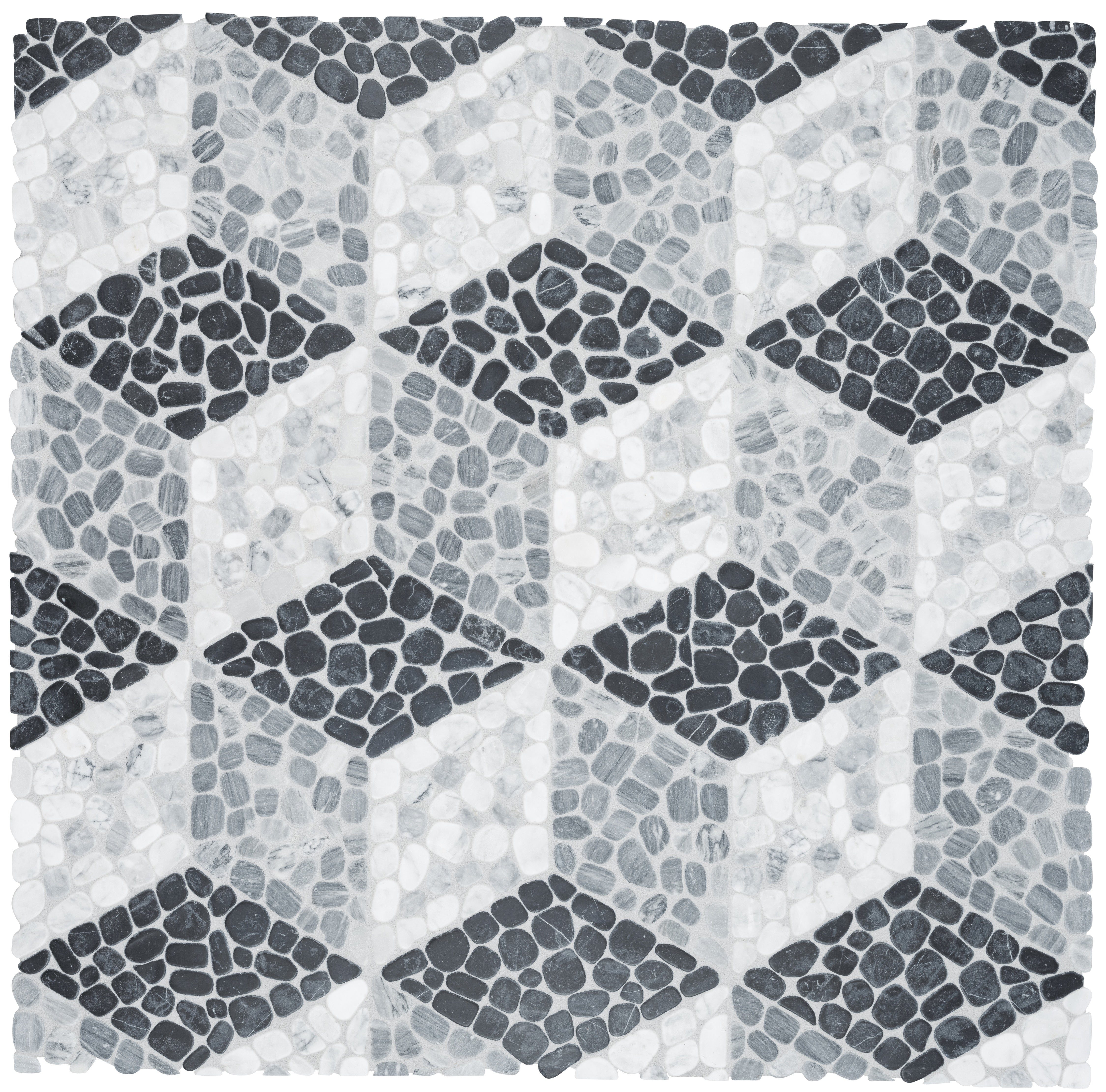 Cabana Galaxy marble mosaic by Anatolia, top-down product view, 10 1/4"×11 13/16"×5/16" size. Chinese marble for floors and walls.